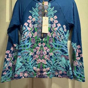 Lilly Pulitzer Blue and Pink Floral Long Sleeve Blouse
